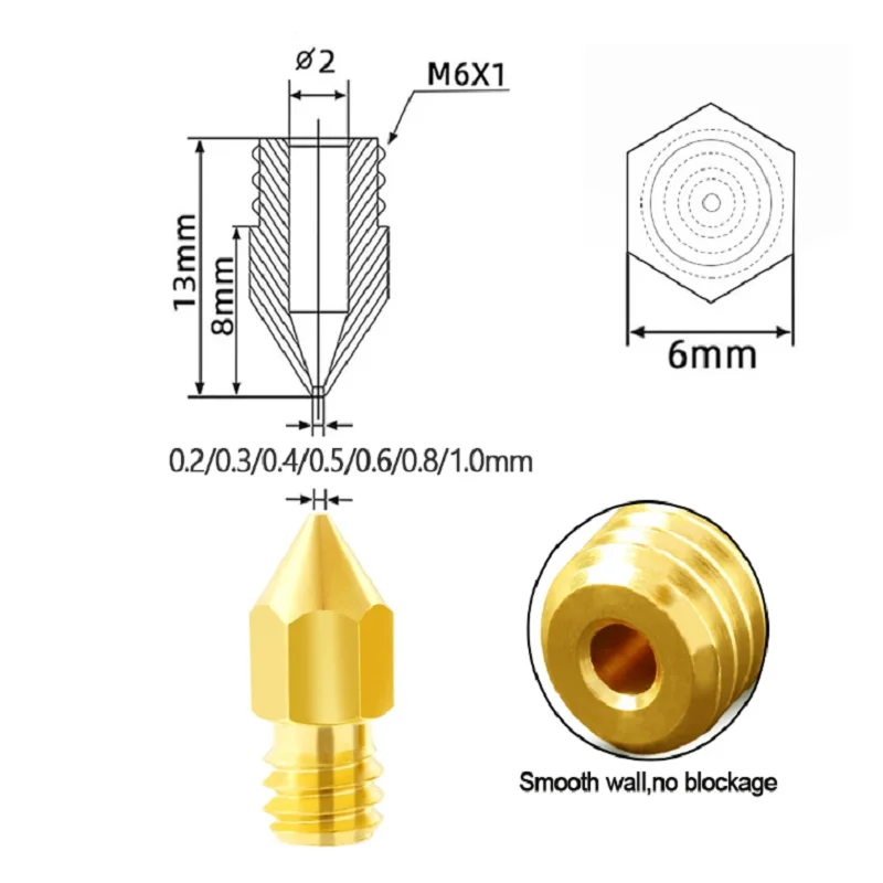 1PC MK8 Brass Nozzle 0.2MM 0.3MM 0.4MM 0.5MM Extruder Print Head Nozzle For 1.75MM CR10 CR10S Ender-3 3D Printer Accessories
1PC MK8 Brass Nozzle 0.2MM 0.3MM 0.4MM 0.5MM Extruder Print Head Nozzle For 1.75MM CR10 CR10S Ender-3 3D Printer Accessories