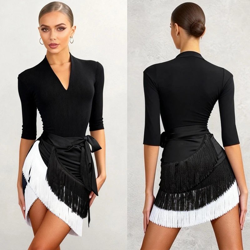 Fashion Rumba Ballroom Dance Training Clothes V-Neck Latin Top Fringed Skirt Women Latin Dance Competition Costume SL15780
Fashion Rumba Ballroom Dance Training Clothes V-Neck Latin Top Fringed Skirt Women Latin Dance Competition Costume SL15780