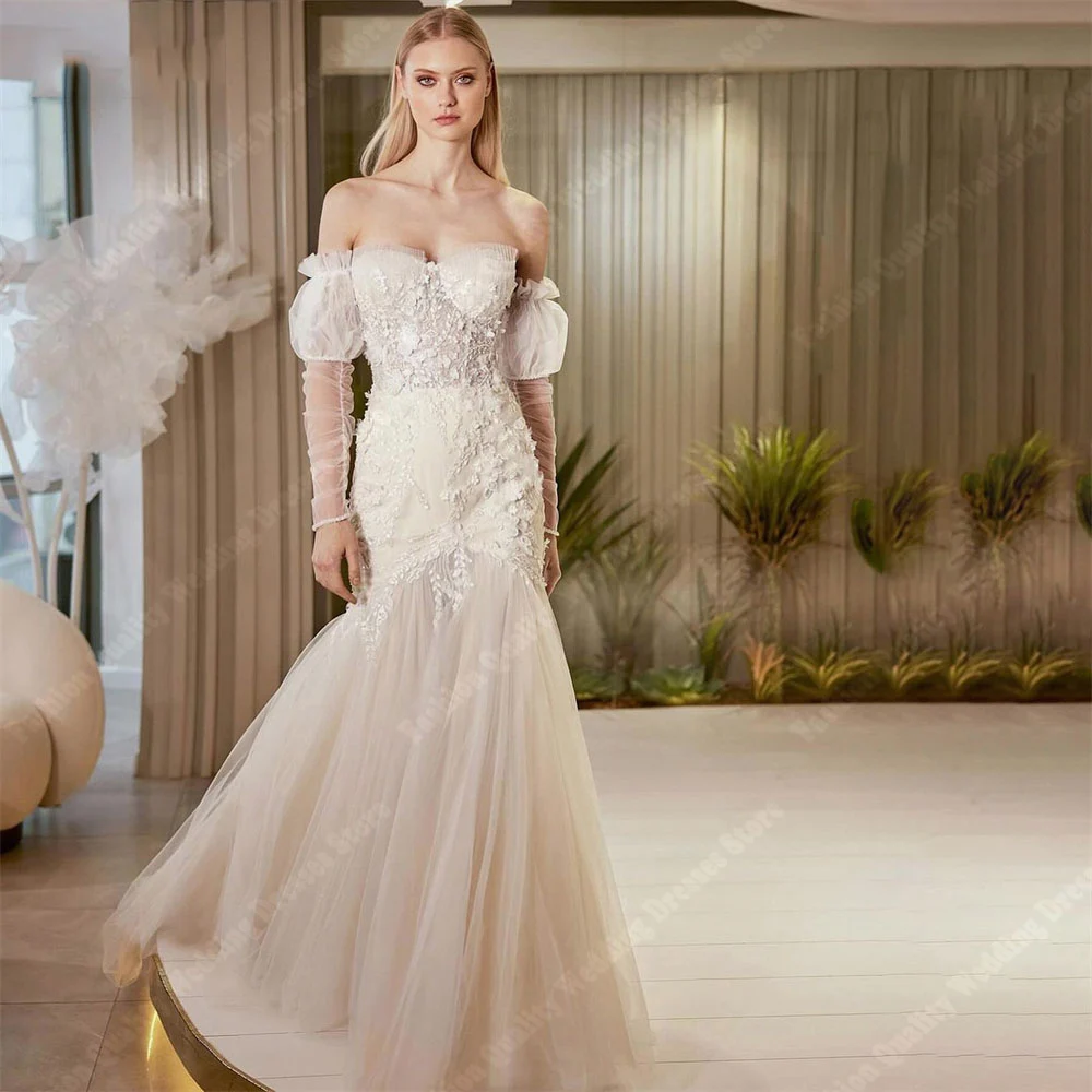 Elegant Sweetheart Collar Tulle Wedding Dresses Off Shoulder Mermaid Bridal Gowns Sexy Mopping Length Princess Vestidos De Novia
Elegant Sweetheart Collar Tulle Wedding Dresses Off Shoulder Mermaid Bridal Gowns Sexy Mopping Length Princess Vestidos De Novia