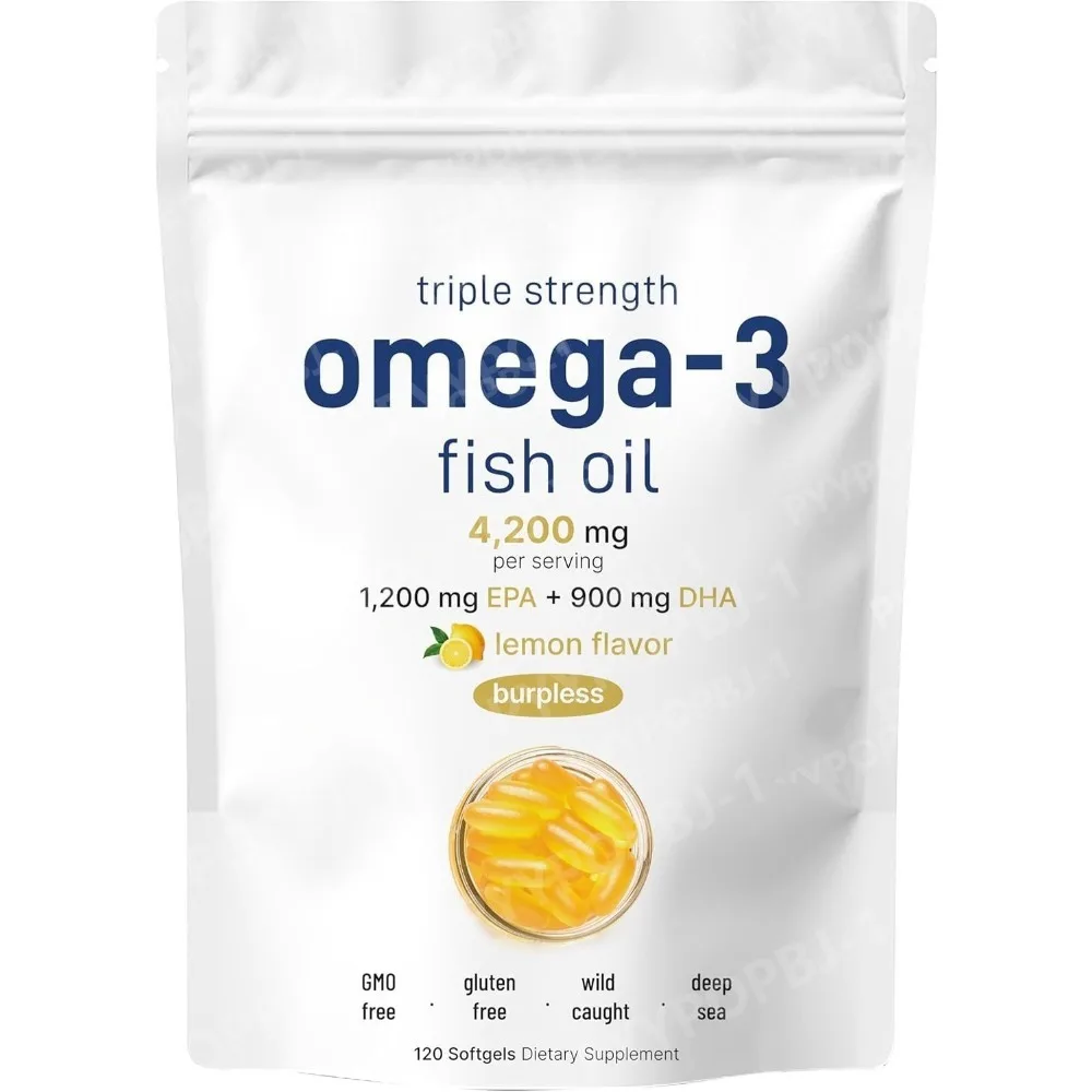Triple Strength Omega 3 Fish Oil Supplements 4200mg Per Serving 120 Softgels Lemon Flavored Burpless EPA
Triple Strength Omega 3 Fish Oil Supplements 4200mg Per Serving 120 Softgels Lemon Flavored Burpless EPA