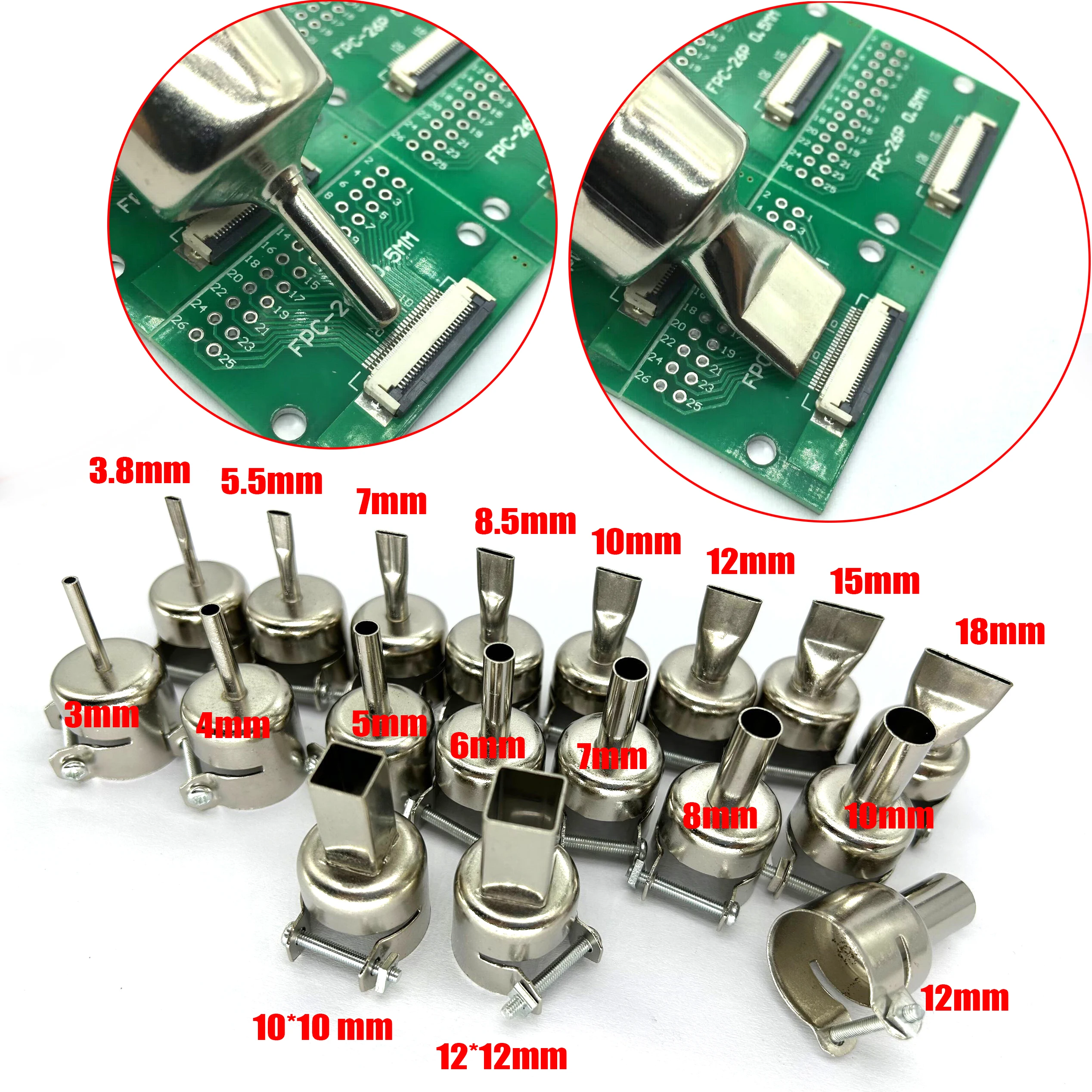 18PCS 850 Series 22mm GBA SMD SMT IC Universal Nozzle for 858 858A 858D+ 8586 Soldering station Hot Air Gun Welding Nozzles
18PCS 850 Series 22mm GBA SMD SMT IC Universal Nozzle for 858 858A 858D+ 8586 Soldering station Hot Air Gun Welding Nozzles