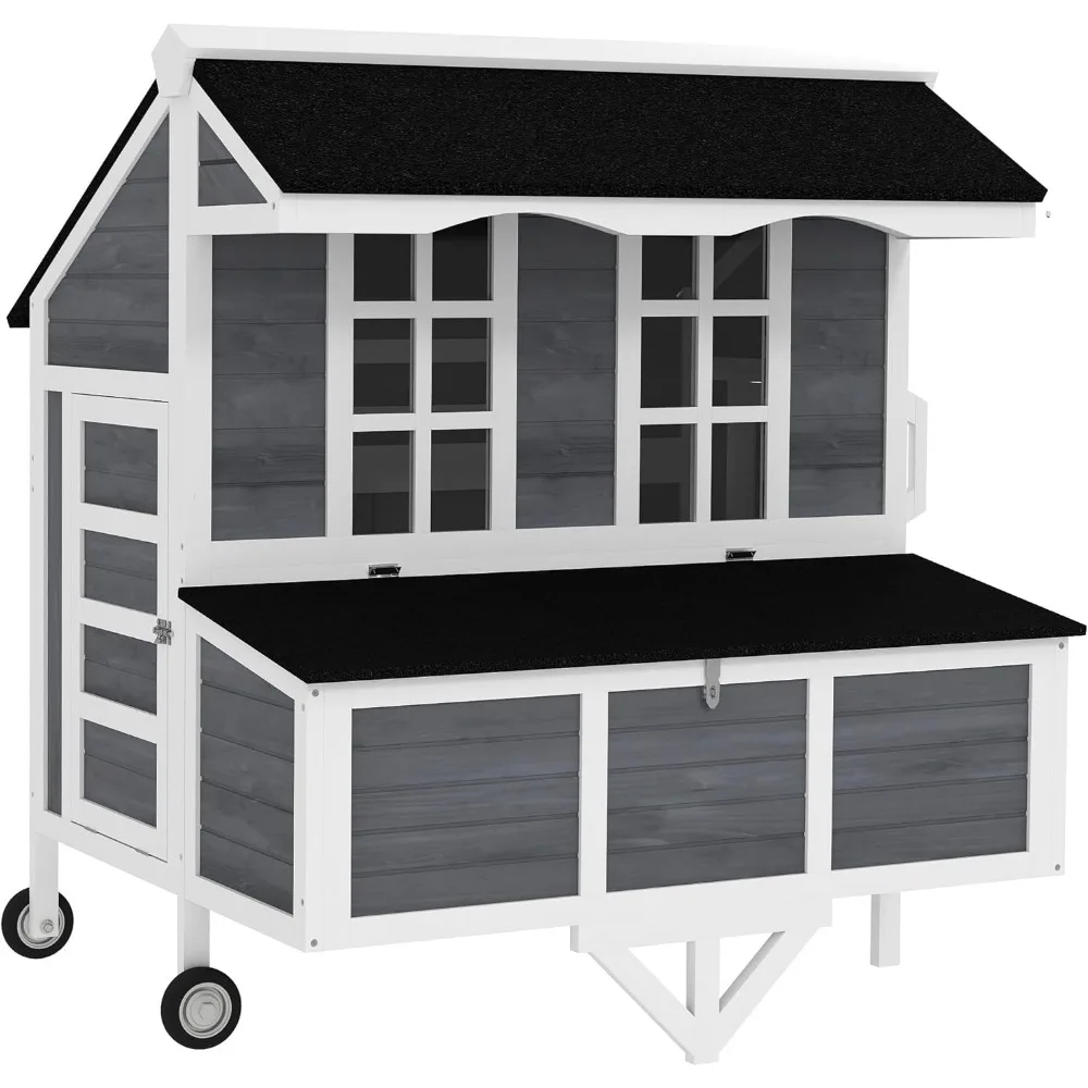 43" Chicken Coop with Wheels, Mobile Chicken House with Nesting Box, Windows, Pull-Out Tray, Perches, Wooden Chicken Tractor fo
43" Chicken Coop with Wheels, Mobile Chicken House with Nesting Box, Windows, Pull-Out Tray, Perches, Wooden Chicken Tractor fo