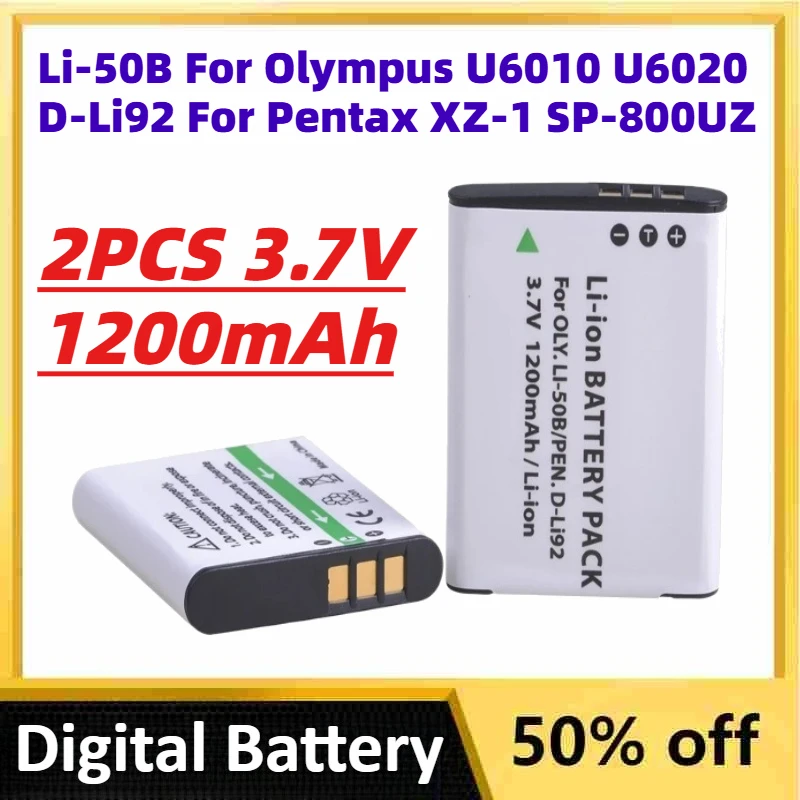 2PCS 3.7V 1200mAh Li-50B D-Li92 Li-lon Digital Batteries for Olympus U6010 U6020 for Pentax XZ-1 SP-800UZ Rechargeable Battery
2PCS 3.7V 1200mAh Li-50B D-Li92 Li-lon Digital Batteries for Olympus U6010 U6020 for Pentax XZ-1 SP-800UZ Rechargeable Battery
