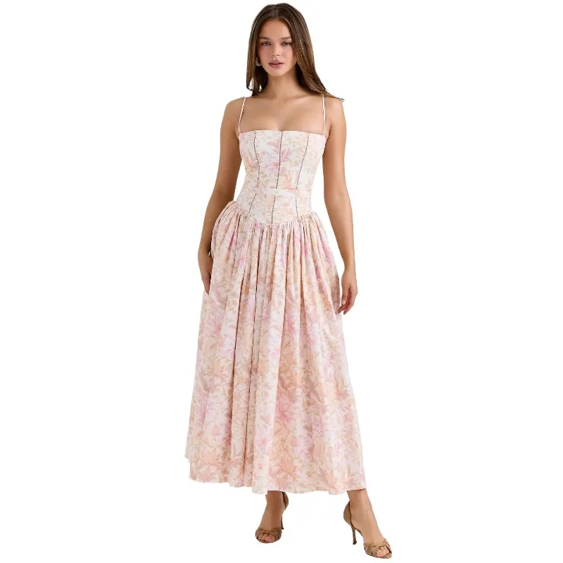 Women's Ditsy Pink Floral Print Spaghetti Strap Corset Bodice Flared A‑Line Midi Dress Elegant Wedding Guest Dress
Women's Ditsy Pink Floral Print Spaghetti Strap Corset Bodice Flared A‑Line Midi Dress Elegant Wedding Guest Dress