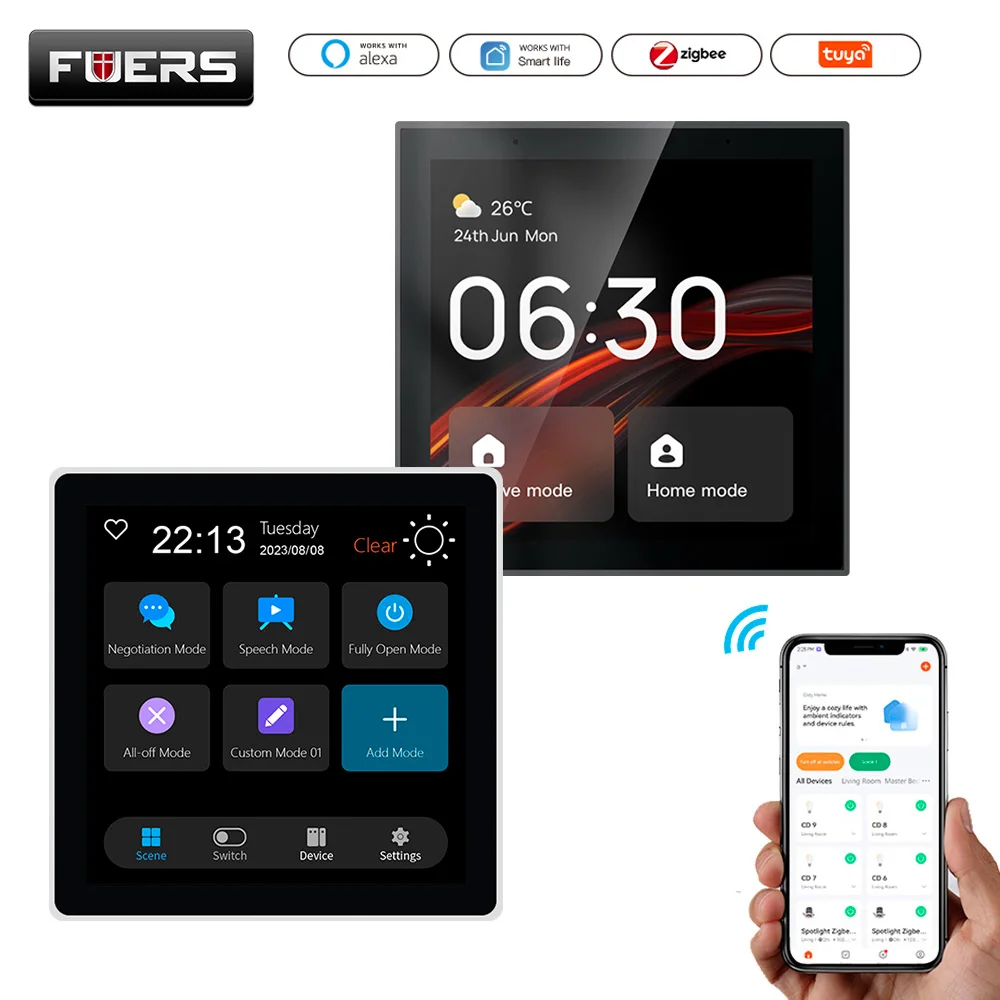 FUERS T3E T1E умная панель управления, переключатель, панель переключения, Интеллектуальный сенсорный экран Zigbee
FUERS T3E T1E умная панель управления, переключатель, панель переключения, Интеллектуальный сенсорный экран Zigbee