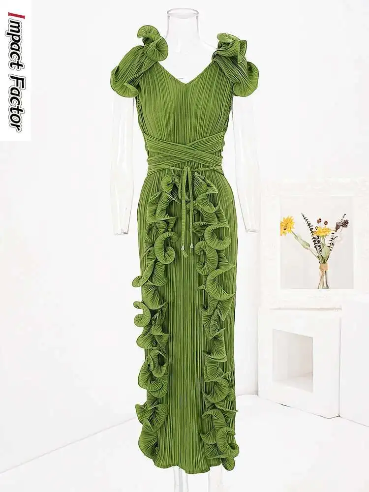 Miyake Summer Fashion Ruffles Long Dress Women Pleated V Neck Sleeveless Belt Gathered Waist Dresses Elegant 2025 New
Miyake Summer Fashion Ruffles Long Dress Women Pleated V Neck Sleeveless Belt Gathered Waist Dresses Elegant 2025 New