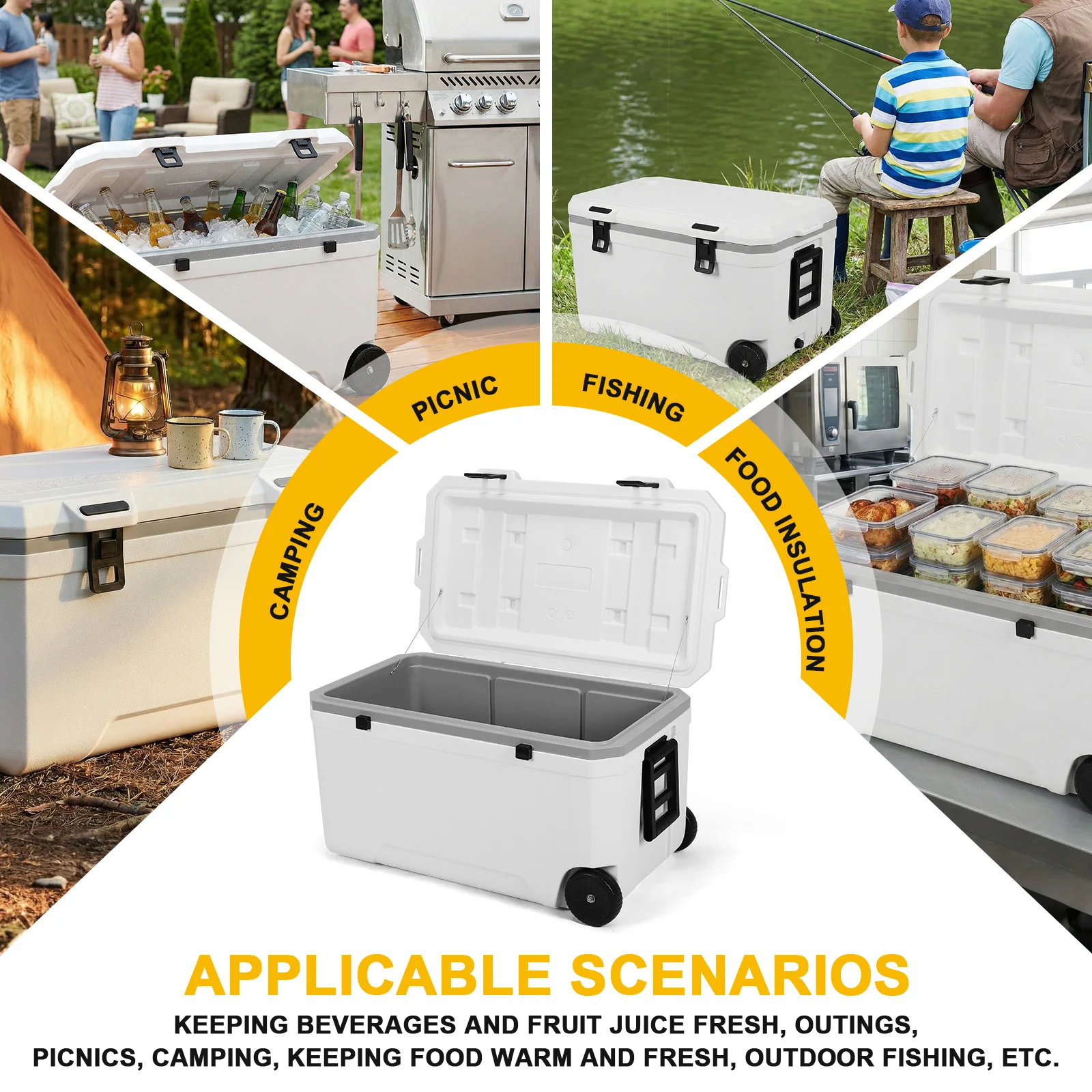 120L Vehicle Insulated Box with Wheels Transportation Coolers Box Leak-Resistant Large Capacity for Beach Camping Picnics & More
120L Vehicle Insulated Box with Wheels Transportation Coolers Box Leak-Resistant Large Capacity for Beach Camping Picnics & More