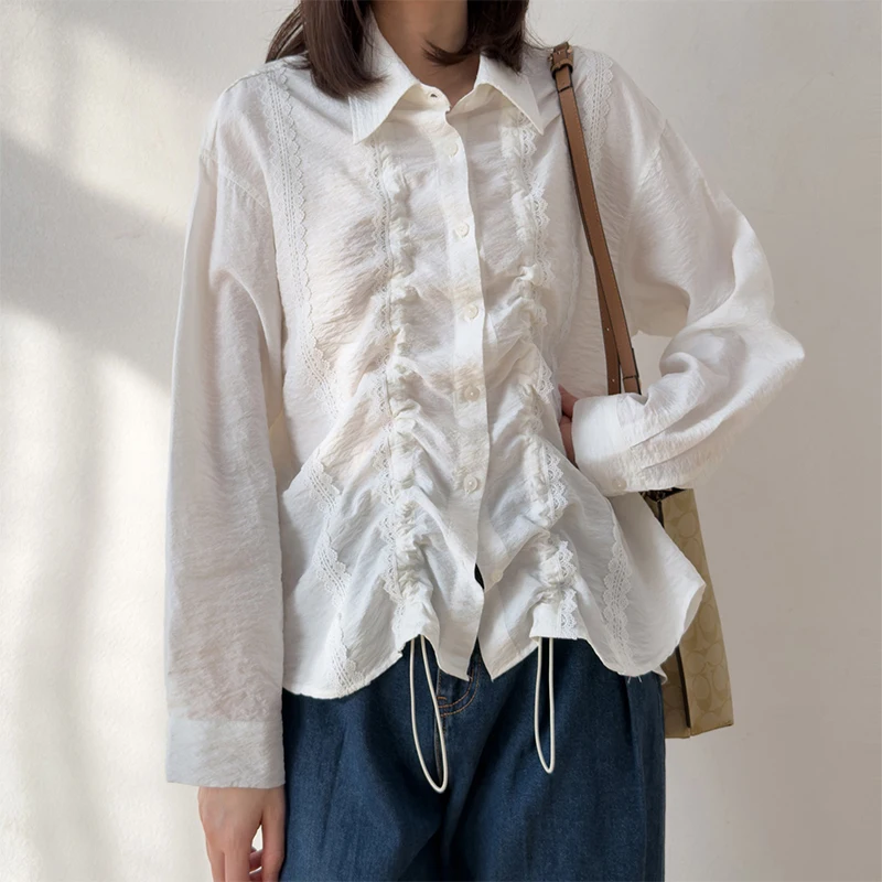 76% Natural Silk 24% Spandex Dry Silk White Color Front Drawstring with Lace Women Long Sleeve Shirt Top Office Work M1643
76% Natural Silk 24% Spandex Dry Silk White Color Front Drawstring with Lace Women Long Sleeve Shirt Top Office Work M1643