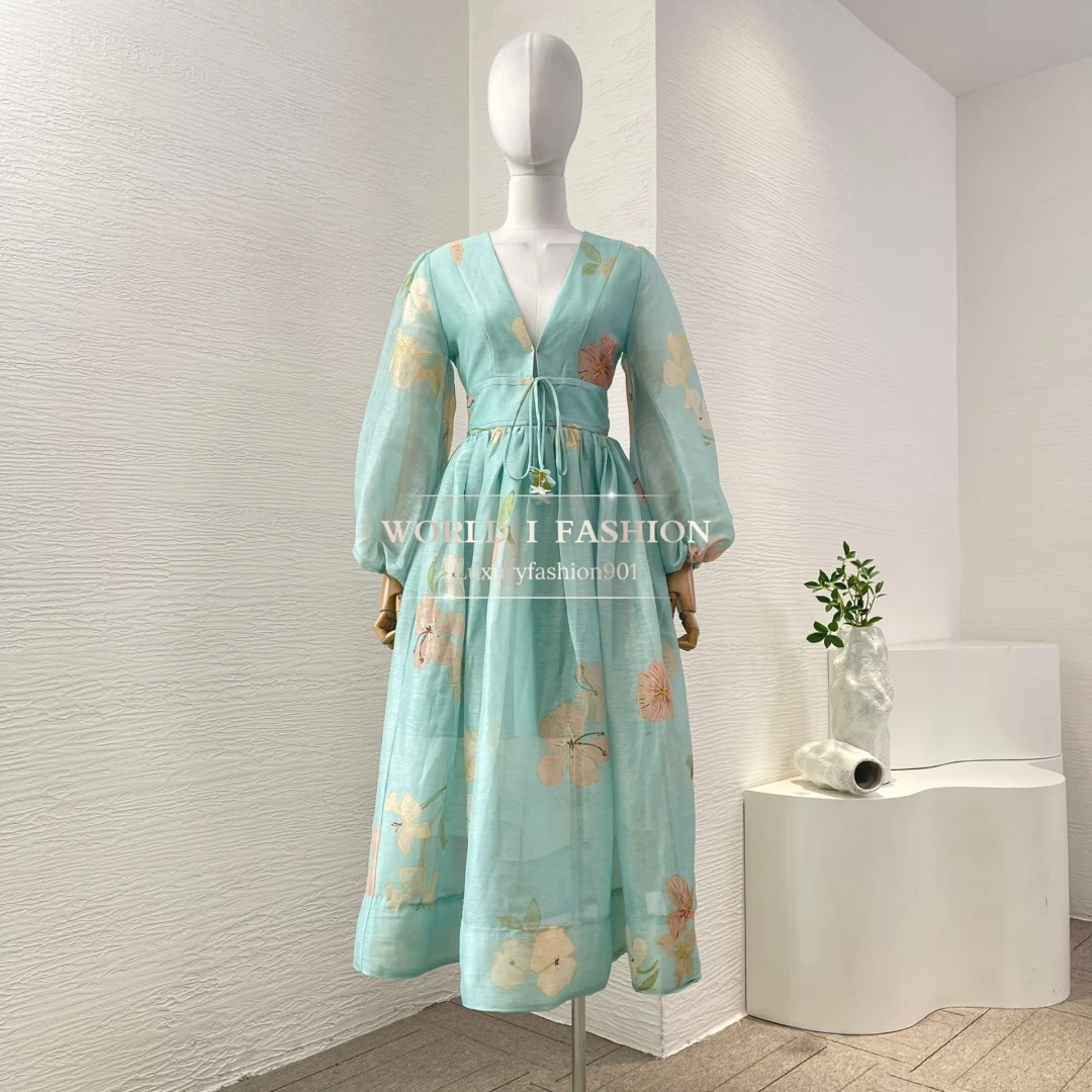 2025 New Women's Mint Green Floral Print Long Sleeve Deep V-neck Midi Dress for Holiday
2025 New Women's Mint Green Floral Print Long Sleeve Deep V-neck Midi Dress for Holiday
