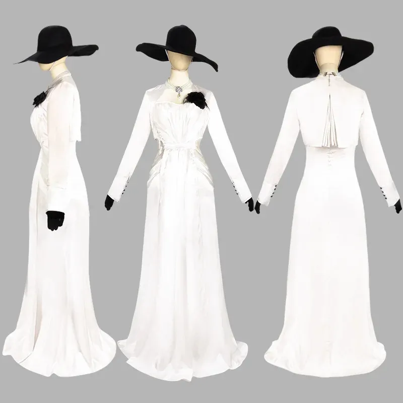 Lady Dimitrescu Cosplay Costume Chatelain Alcina Biohazard Comtesse Sexy Halloween Party Lady Vampire White Dress Hat disfraz 
Lady Dimitrescu Cosplay Costume Chatelain Alcina Biohazard Comtesse Sexy Halloween Party Lady Vampire White Dress Hat disfraz