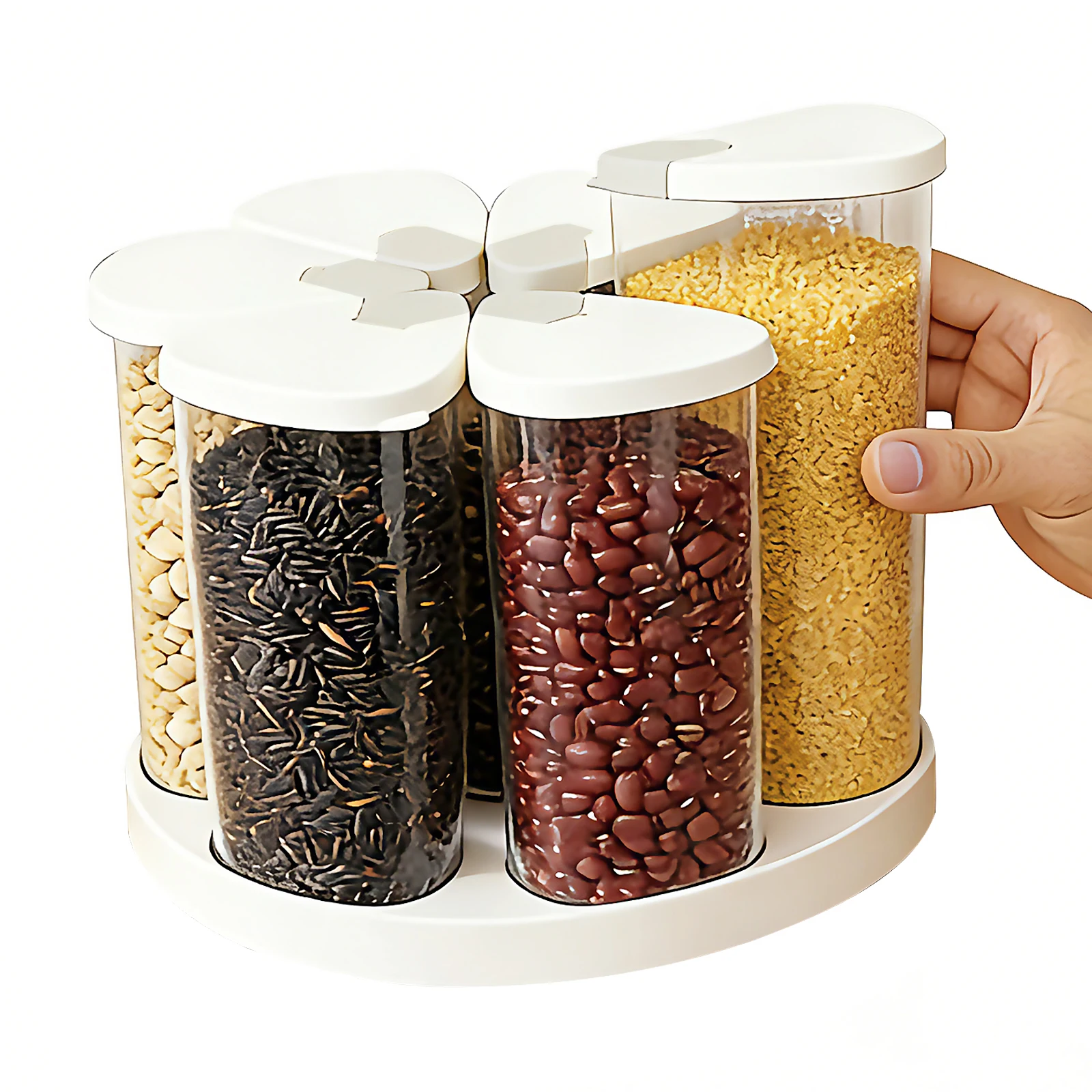 5/6 Grid Food Grain Storage Container Plastic Kitchen Storage Containers with 360 ° Rotating Base Transparent Grain Rice Dispens
5/6 Grid Food Grain Storage Container Plastic Kitchen Storage Containers with 360 ° Rotating Base Transparent Grain Rice Dispens