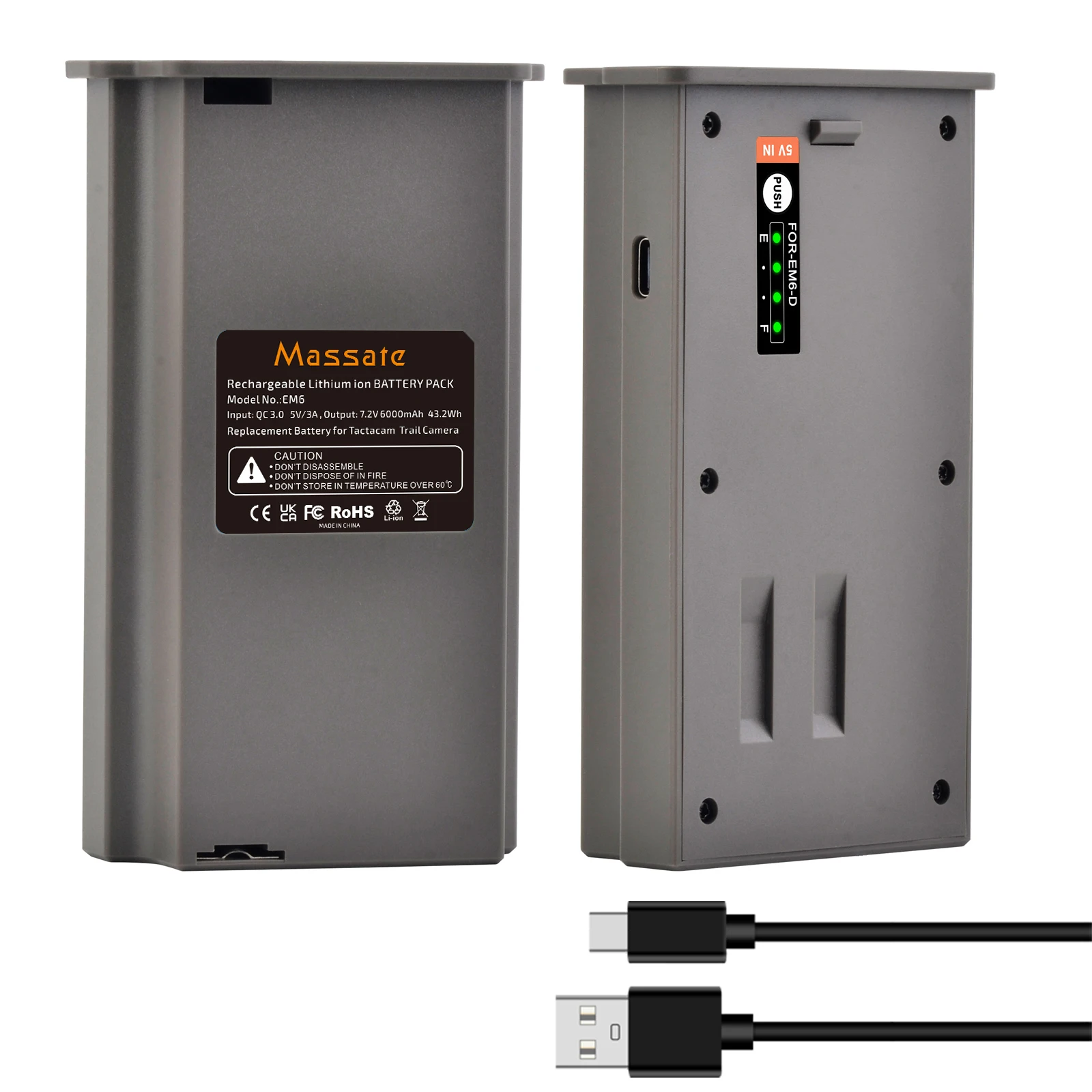 Massate 6000mAh EM6 Rechargeable Battery Pack Compatible with Tactacam Reveal Hunting Camera X X Pro Pro 3.0 X Gen 2.0 3.0XB SK
Massate 6000mAh EM6 Rechargeable Battery Pack Compatible with Tactacam Reveal Hunting Camera X X Pro Pro 3.0 X Gen 2.0 3.0XB SK