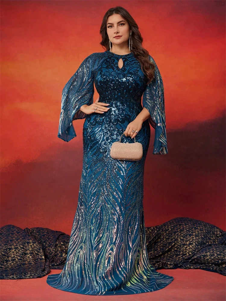 XUIBOL Plus Size Elegant Long Sleeves Sequins Blue Evening Dress Women Luxury Formal Floor LenghtParty Prom Cocktail Gowns
XUIBOL Plus Size Elegant Long Sleeves Sequins Blue Evening Dress Women Luxury Formal Floor LenghtParty Prom Cocktail Gowns