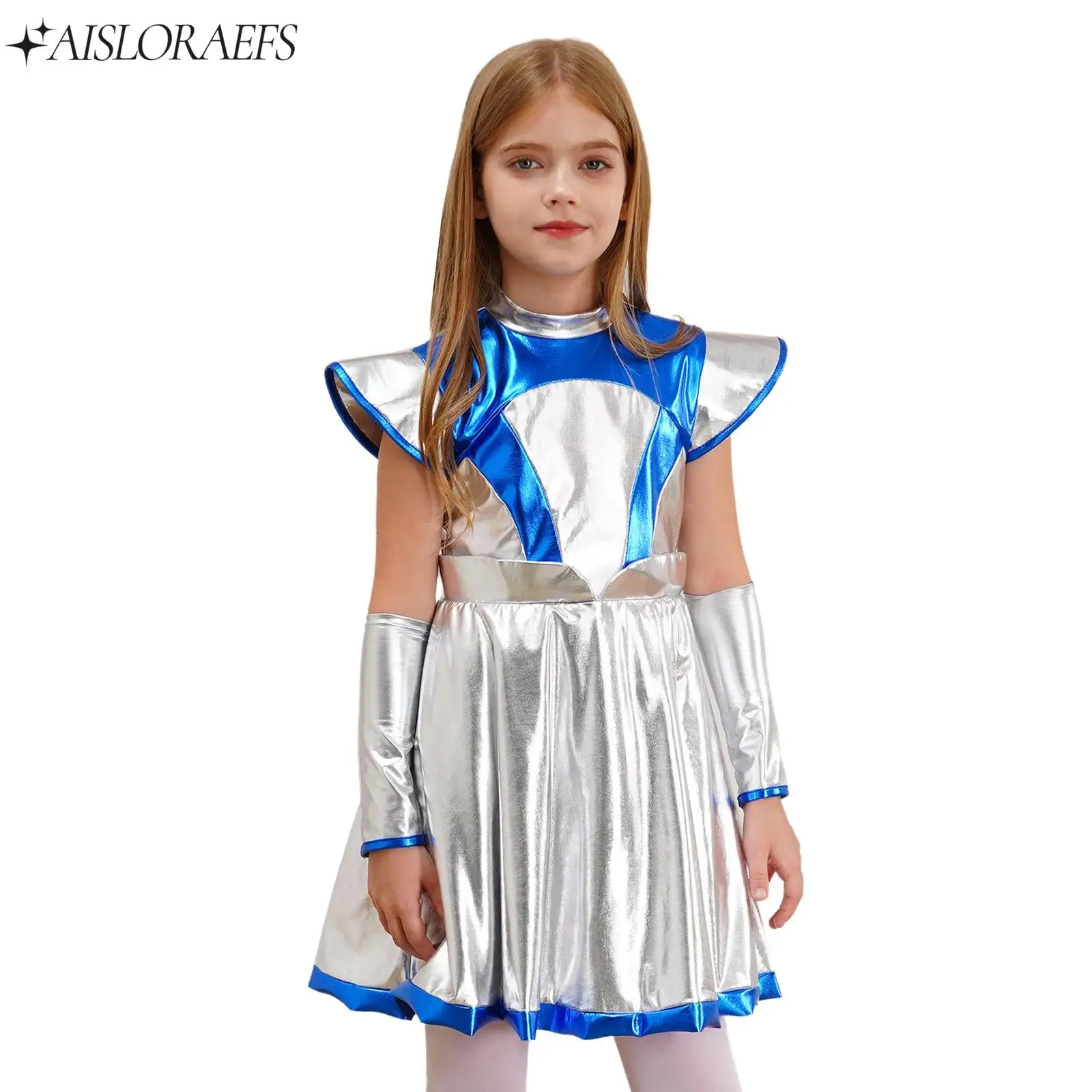 Girls Alien Costumes Outer Halloween Space Cutie Cosplay Costumes Cap Sleeve Dress with Arm Sleeve Outfits Performance Set
Girls Alien Costumes Outer Halloween Space Cutie Cosplay Costumes Cap Sleeve Dress with Arm Sleeve Outfits Performance Set