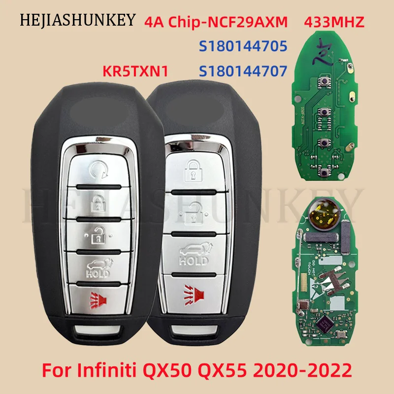 KR5TXN1 S180144705 S180144707 4/5 Buttons Smart Keyless Remote Key Fob 433MHz NCF29A1M 4A Chip For Infiniti QX50 QX55 2020-2022
KR5TXN1 S180144705 S180144707 4/5 Buttons Smart Keyless Remote Key Fob 433MHz NCF29A1M 4A Chip For Infiniti QX50 QX55 2020-2022
