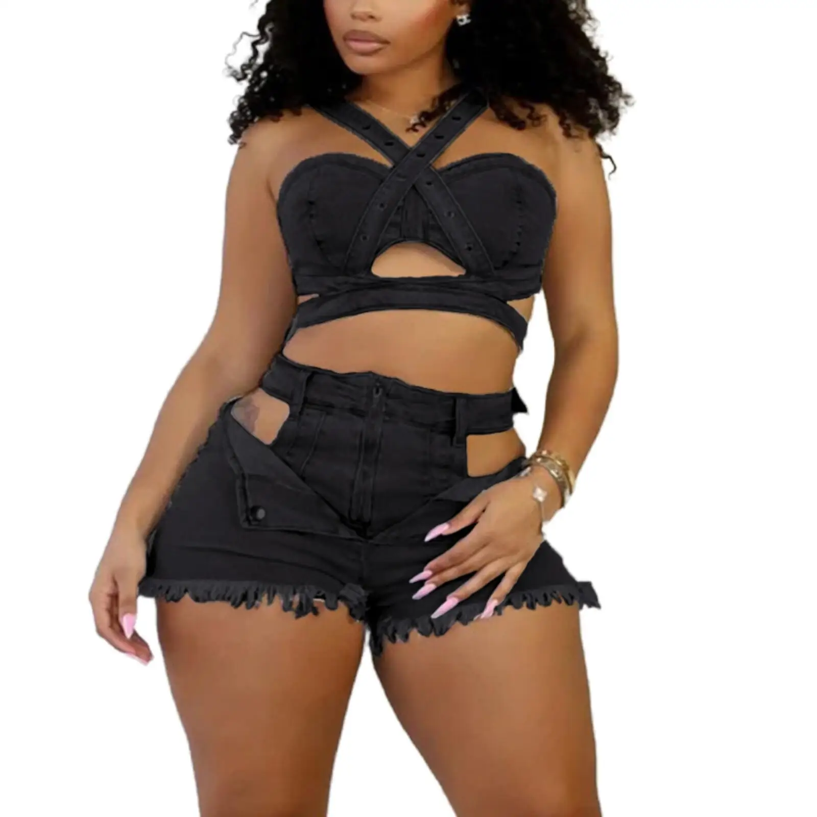 Fashion Denim Cutout Women's Set Wrap Strap Crop Top and Shorts Jeans 2026 Summer Two 2 Piece Sets Outfits Tracksuit
Fashion Denim Cutout Women's Set Wrap Strap Crop Top and Shorts Jeans 2026 Summer Two 2 Piece Sets Outfits Tracksuit