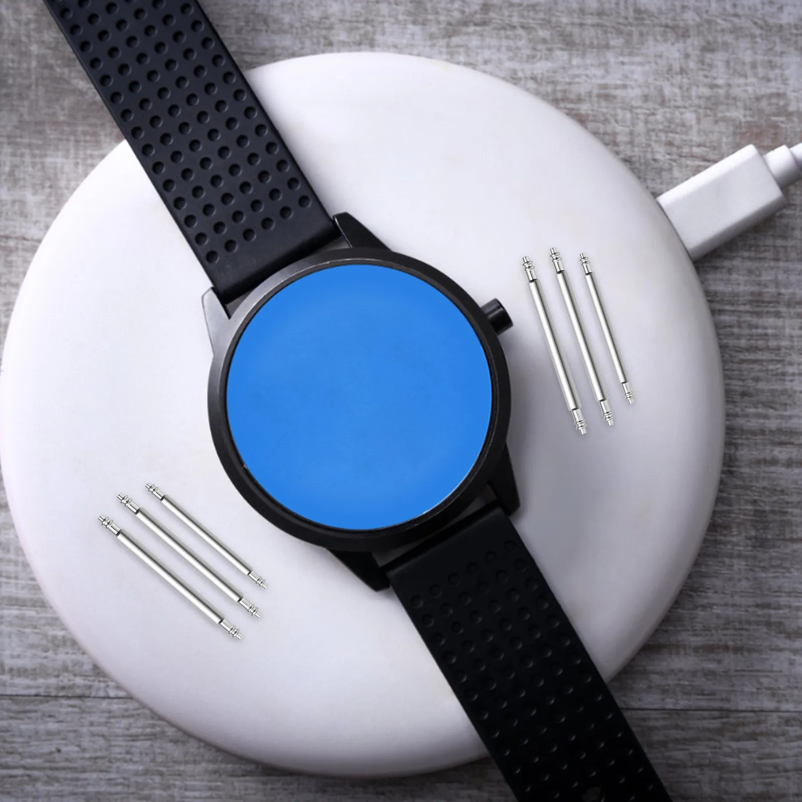 Аксессуары для ремешков: стальные штифты 18/20/22 мм, набор сменных креплений разных размеров, комплект для быстрого ремонта, инструмент в комплекте
Аксессуары для ремешков: стальные штифты 18/20/22 мм, набор сменных креплений разных размеров, комплект для быстрого ремонта, инструмент в комплекте