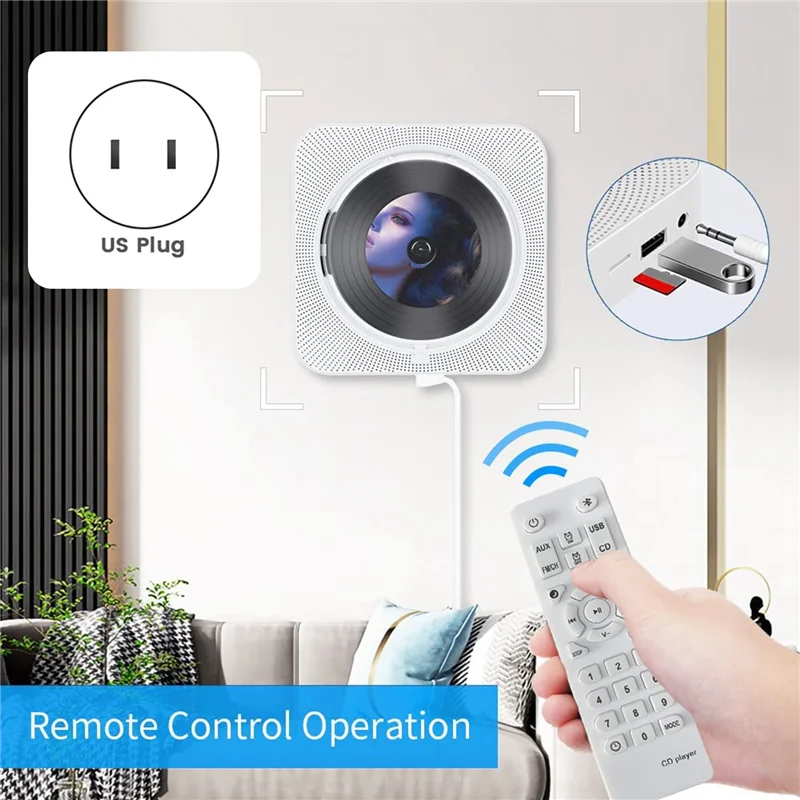 ATS-Portable Bluetooth CD Player,Wall Mount CD Player Home Audio Music Players with Remote Control,LCD Display-US 
ATS-Portable Bluetooth CD Player,Wall Mount CD Player Home Audio Music Players with Remote Control,LCD Display-US