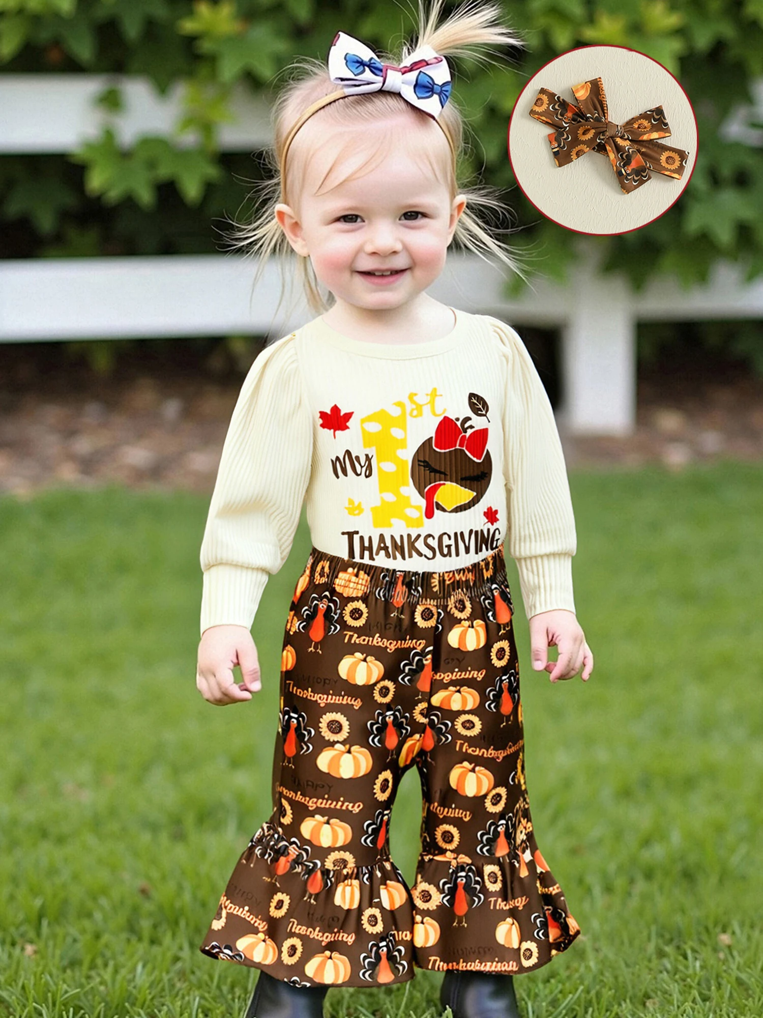 Baby Girl Thanksgiving Outfits Turkey Letter Print Crew Neck Long Sleeve Romper Flare Pants Headband 3Pcs Newborn Clothes Set
Baby Girl Thanksgiving Outfits Turkey Letter Print Crew Neck Long Sleeve Romper Flare Pants Headband 3Pcs Newborn Clothes Set