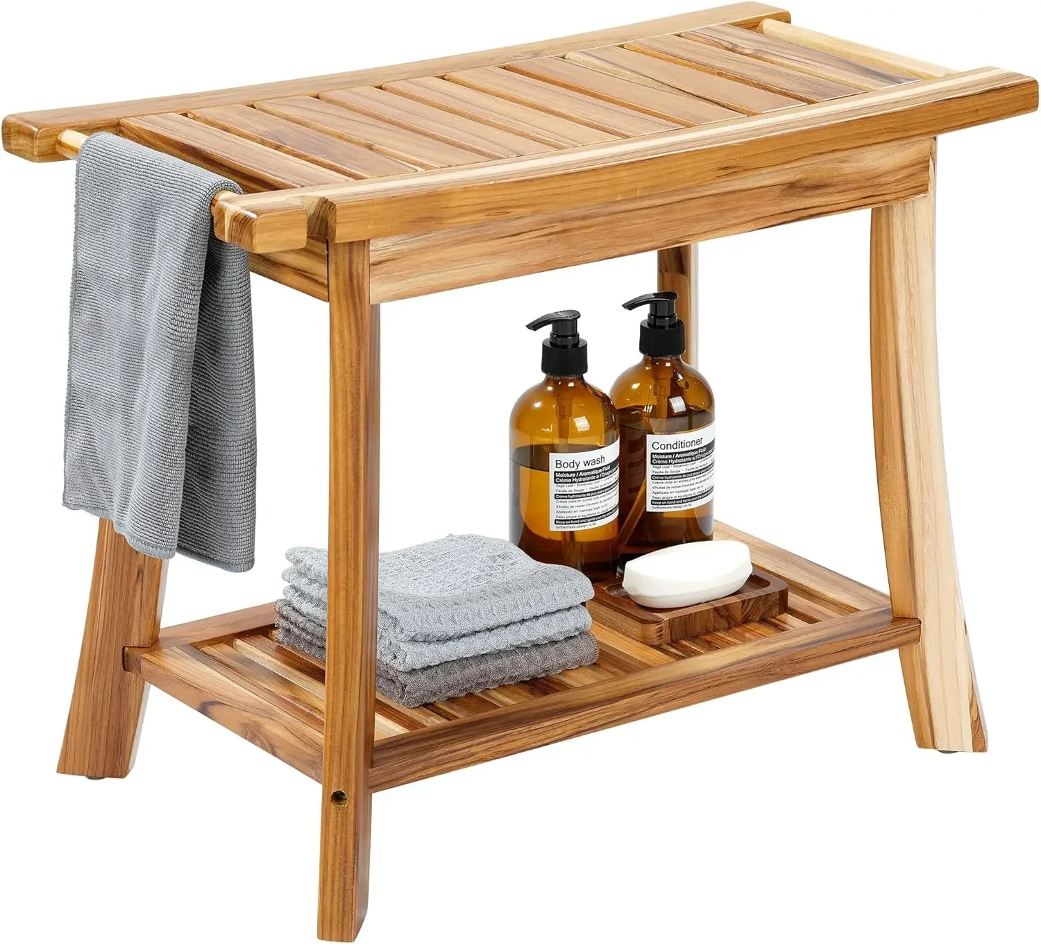 24" Solid Teak Shower Bench with Towel Bar & Storage Shelf - Waterproof Bath Stool with Fixed Non-Slip Feet, 300lbs Capacity, Na
24" Solid Teak Shower Bench with Towel Bar & Storage Shelf - Waterproof Bath Stool with Fixed Non-Slip Feet, 300lbs Capacity, Na
