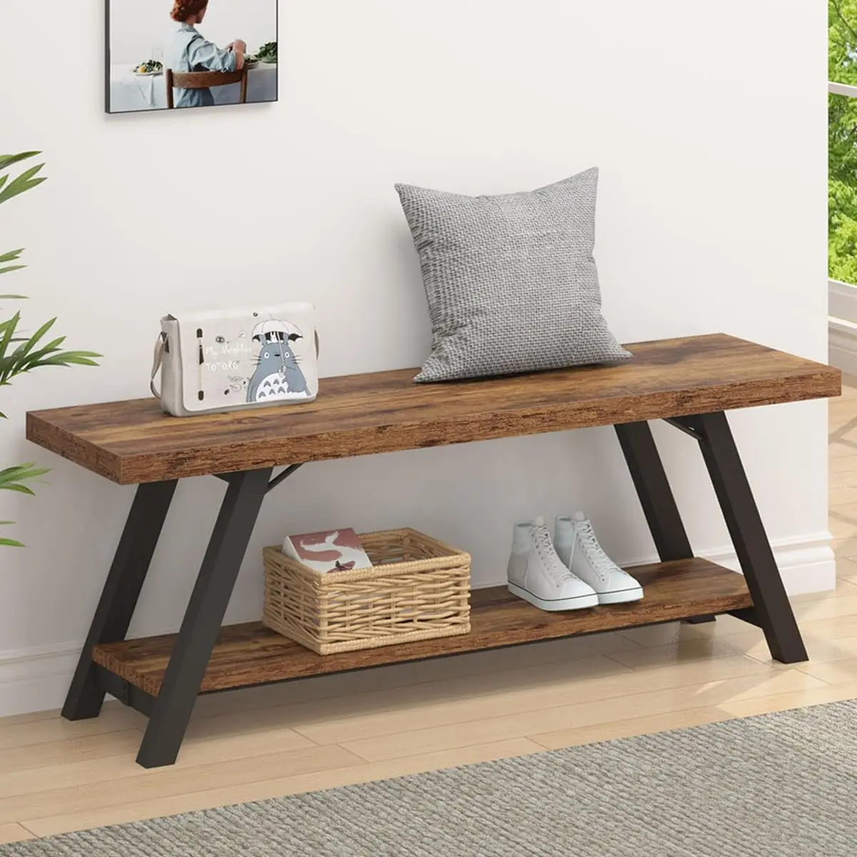 Wood Bench, Industrial Storage Entryway Indoor Bench for Bedroom Hallway Living Room, Rustic Famhouse Wooden Metal Shoe Rack
Wood Bench, Industrial Storage Entryway Indoor Bench for Bedroom Hallway Living Room, Rustic Famhouse Wooden Metal Shoe Rack
