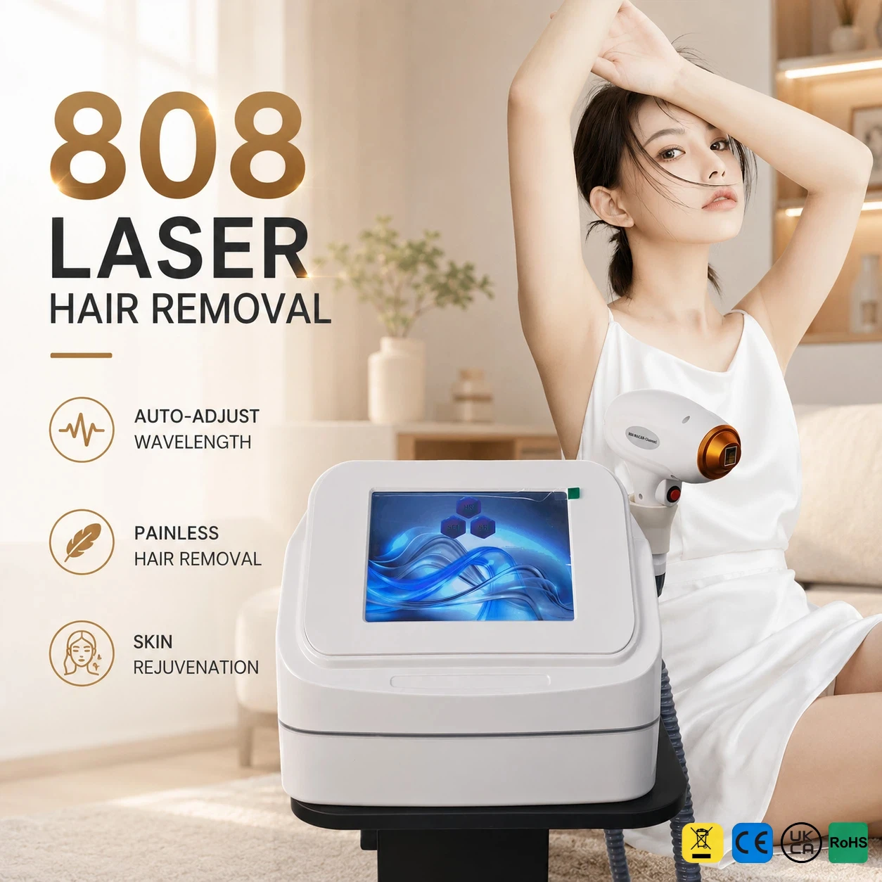 808nm Diode Laser Hair Removal Machine 5Bar Permanent Painless Ice Cooling Hair Reduction for Full Body Bikini Line Hair Removal
808nm Diode Laser Hair Removal Machine 5Bar Permanent Painless Ice Cooling Hair Reduction for Full Body Bikini Line Hair Removal
