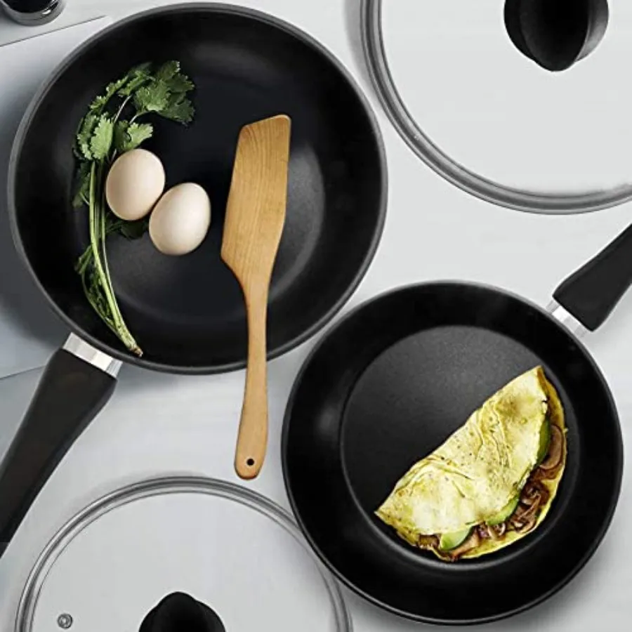 Nonstick Frying Pan Set of 2 9.5 and 11 Inch with Glass Lids - Skillet and Omelet Pan Cookware Set, Nickel Free Stainless Steel
Nonstick Frying Pan Set of 2 9.5 and 11 Inch with Glass Lids - Skillet and Omelet Pan Cookware Set, Nickel Free Stainless Steel
