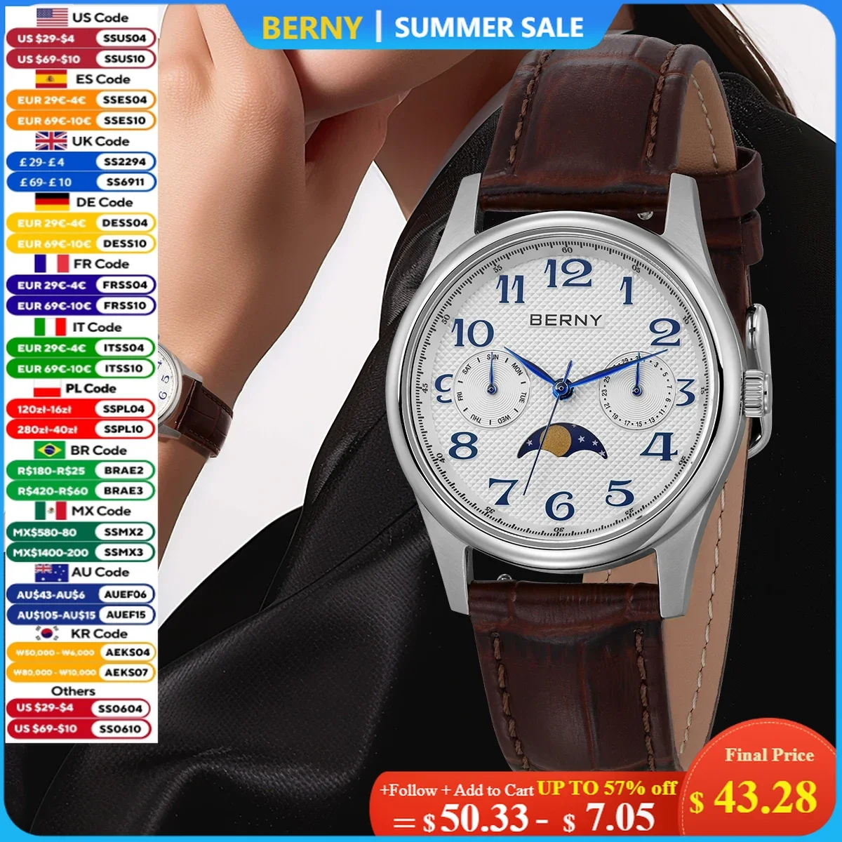 BERNY Luxury Watch for Women 2024 New in Quartz Vintage Lady Watches Easy Read Moon Phase Calendar Dress Business Wristwatch
BERNY Luxury Watch for Women 2024 New in Quartz Vintage Lady Watches Easy Read Moon Phase Calendar Dress Business Wristwatch