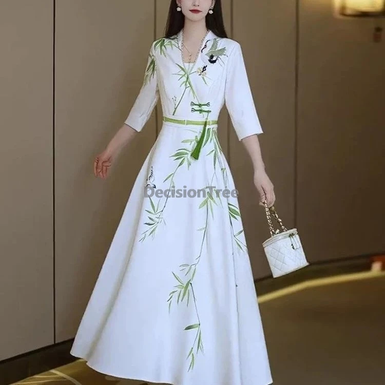 New Chinese-style national fashion Buckle Dress retro temperament printing clothing daily wear Robe stage performance Slim dress
New Chinese-style national fashion Buckle Dress retro temperament printing clothing daily wear Robe stage performance Slim dress