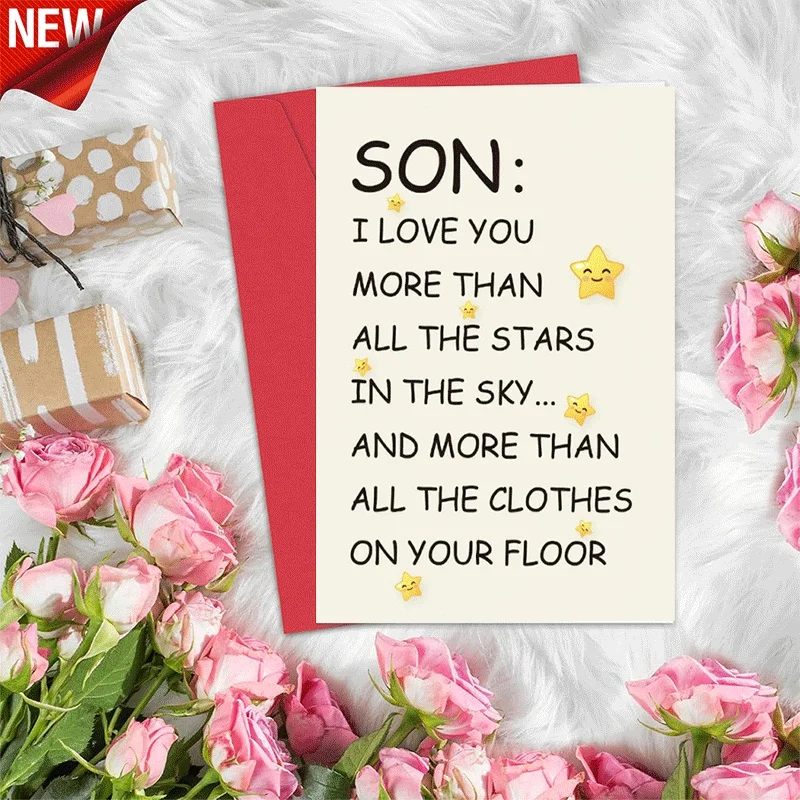 To My Son Greeting Card, Cute Star Print Funny Message Card for Son, Love You More Than Stars & Floor Clo
To My Son Greeting Card, Cute Star Print Funny Message Card for Son, Love You More Than Stars & Floor Clo