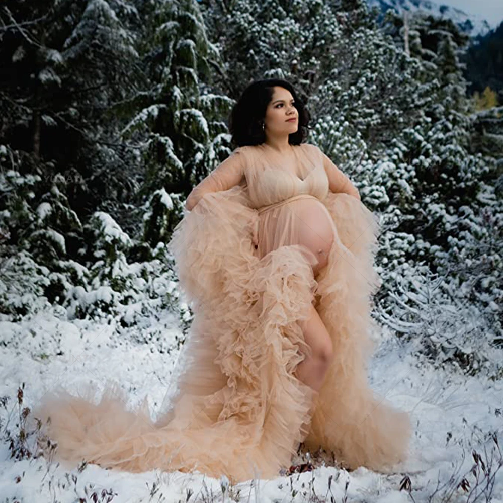 Customized Maternity Dress for Photo Shoot Ruffle Tulle Women Gowns Ruffles Fluffy Split Maternity Robe Long Sheer Sleepwear
Customized Maternity Dress for Photo Shoot Ruffle Tulle Women Gowns Ruffles Fluffy Split Maternity Robe Long Sheer Sleepwear