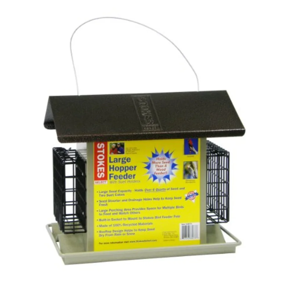 Large Hopper Bird Feeder with Two Suet Cake Holders 6lb Seed Capacity Outdoor Use Durable Plastic Gray Weather-Resistant Design
Large Hopper Bird Feeder with Two Suet Cake Holders 6lb Seed Capacity Outdoor Use Durable Plastic Gray Weather-Resistant Design