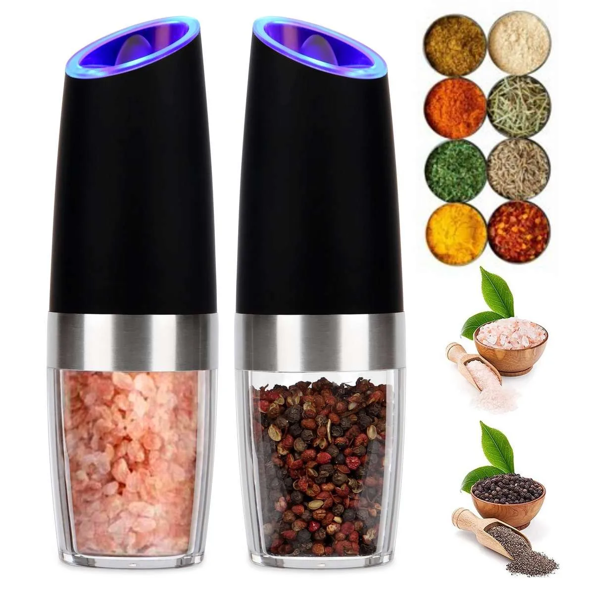 Automatic Gravity Electric Salt Pepper Grinder LED Light Adjustable Coarseness
Automatic Gravity Electric Salt Pepper Grinder LED Light Adjustable Coarseness