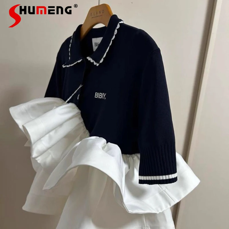Japanese Lolita Style Hem Ruffle Trim Patchwork Polo Collar Fake 2-Piece Tees Women's Knitted T-shirt Short Sleeved Top Clothes
Japanese Lolita Style Hem Ruffle Trim Patchwork Polo Collar Fake 2-Piece Tees Women's Knitted T-shirt Short Sleeved Top Clothes