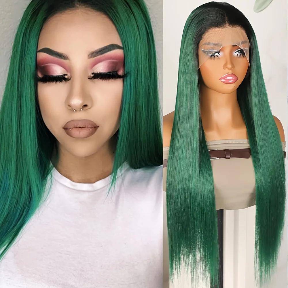 Dark Roots Ombre Green Color Long Silky Straight Hair Synthetic Lace Front Wigs Heat Resistant Pre Plucked Hairline Glueless Wig
Dark Roots Ombre Green Color Long Silky Straight Hair Synthetic Lace Front Wigs Heat Resistant Pre Plucked Hairline Glueless Wig