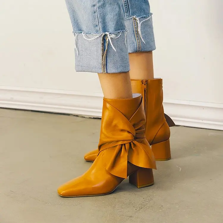 Brown Zip Ankle Boots with Block Heels Twist Straps Bow Square Toe Fashion Women Leather Autumn Casual Shoes Daily Office Lady
Brown Zip Ankle Boots with Block Heels Twist Straps Bow Square Toe Fashion Women Leather Autumn Casual Shoes Daily Office Lady