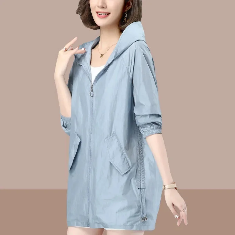 2023 New Summer Autumn Women's Jacket Thin Coat Sun UV-proof Hooded Windbreaker Long Sleeve Female Loose Casual Outwear
2023 New Summer Autumn Women's Jacket Thin Coat Sun UV-proof Hooded Windbreaker Long Sleeve Female Loose Casual Outwear