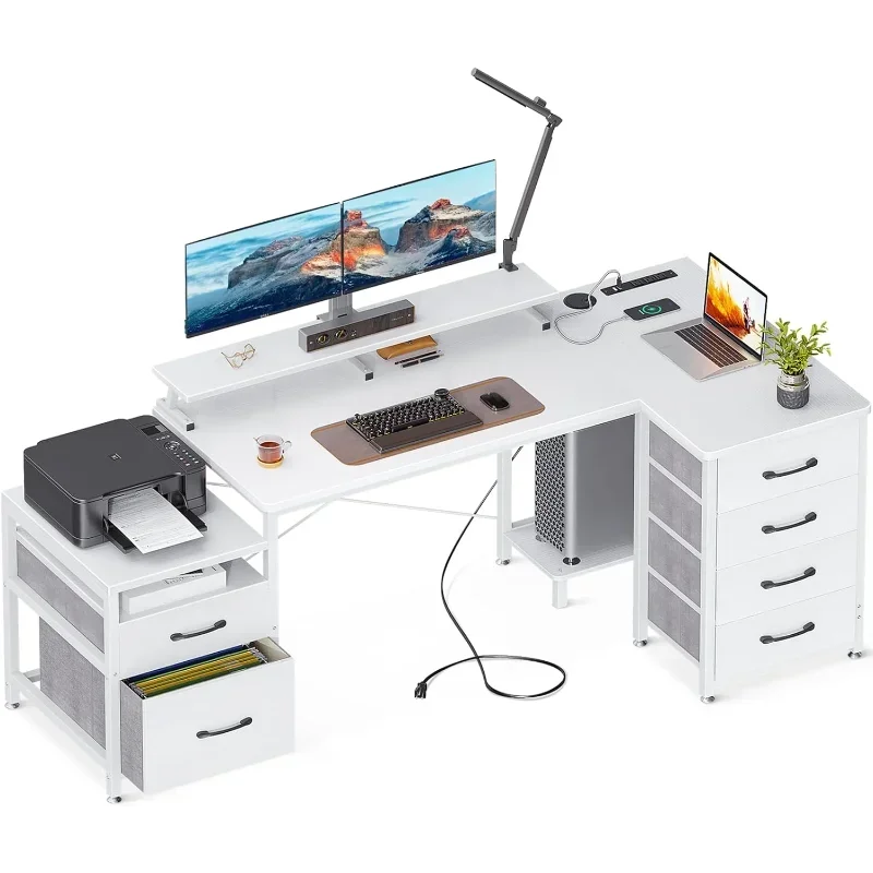 Компьютерный стол L-образной формы с файловыми ящиками, 3 розетками и 2 USB-портами, 72 дюйма, стол для дома и офиса с шкафом для принтера
Компьютерный стол L-образной формы с файловыми ящиками, 3 розетками и 2 USB-портами, 72 дюйма, стол для дома и офиса с шкафом для принтера