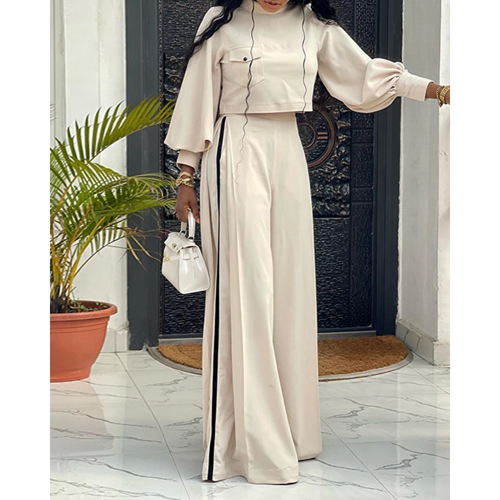 Women Lantern Long Sleeve Pocket Top & High Waist Wide Leg Pants Set Elegant Fashion Korean Style Two Pieces Sets y2k Outfits
Women Lantern Long Sleeve Pocket Top & High Waist Wide Leg Pants Set Elegant Fashion Korean Style Two Pieces Sets y2k Outfits