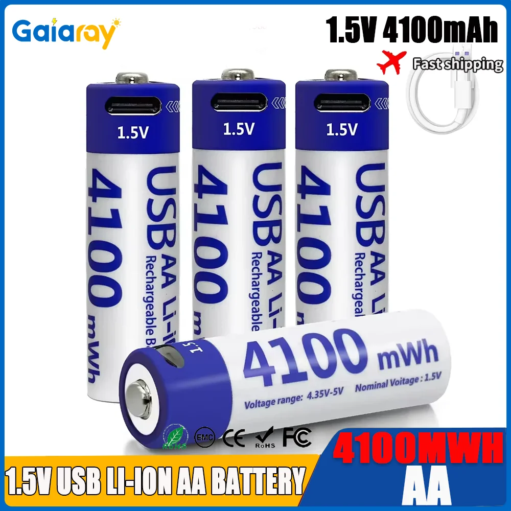1-20Pcs 1.5V AA 4100mWh Type-C Rechargeable Lithium Battery for Hunting Camera Remote Control Mouse Smart Door Lock Microphone
1-20Pcs 1.5V AA 4100mWh Type-C Rechargeable Lithium Battery for Hunting Camera Remote Control Mouse Smart Door Lock Microphone