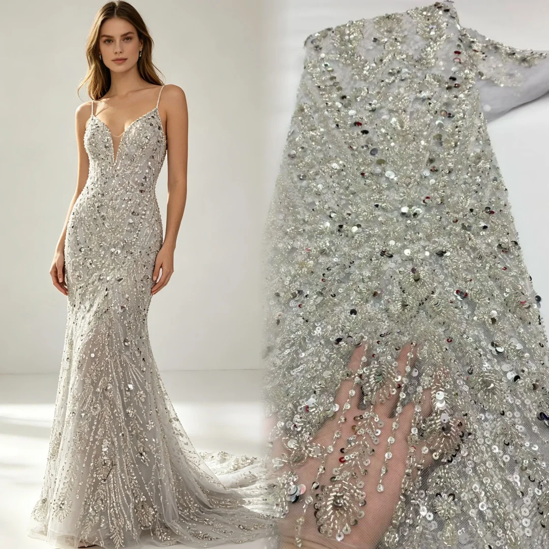 5 Yards Luxury African Sequins Groom Lace Fabric 2026 High Quality French Nigerian Beaded Lace Fabric For Wedding Dress
5 Yards Luxury African Sequins Groom Lace Fabric 2026 High Quality French Nigerian Beaded Lace Fabric For Wedding Dress