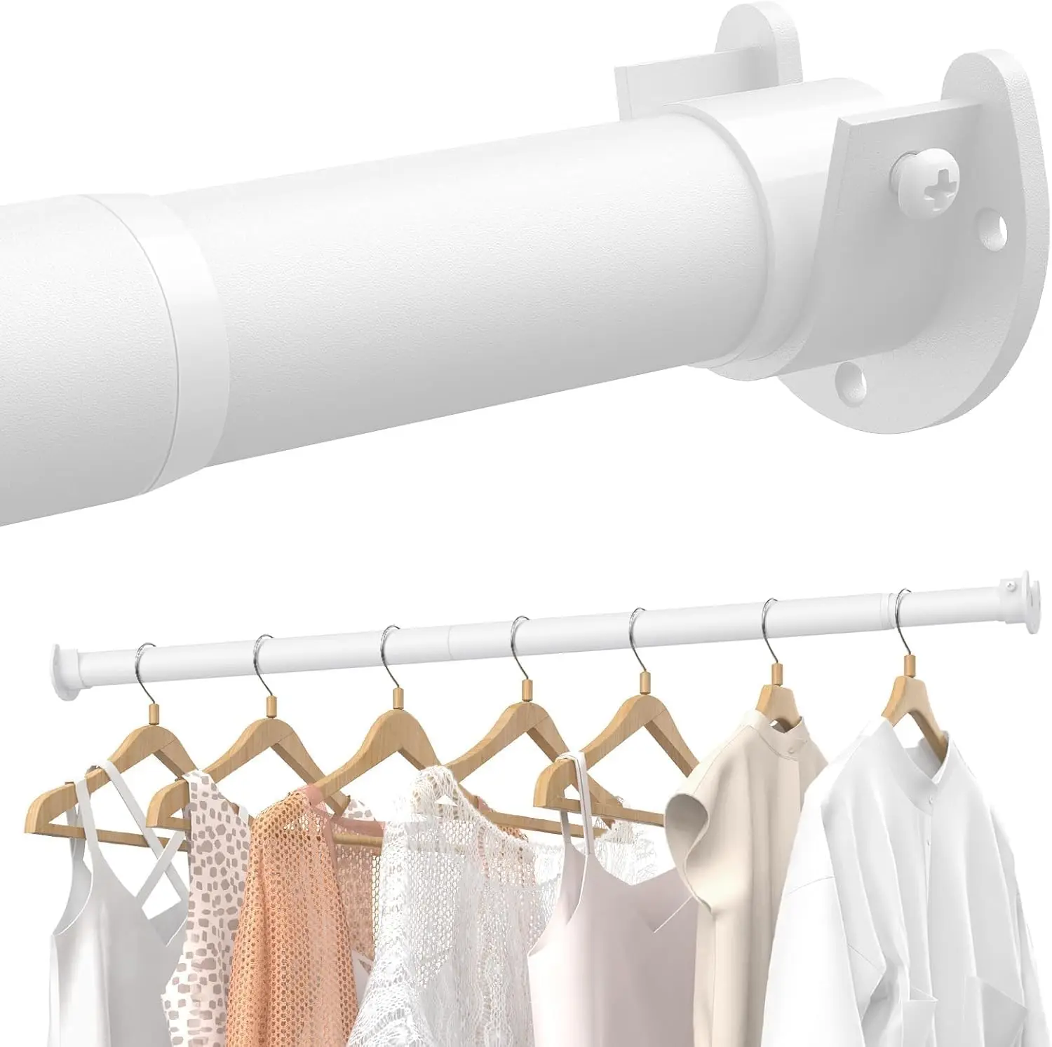 Stepless Adjustable Closet Rod, 17-69 Inches, Heavy Duty Metal Clothes Hanging Rod, 66 lbs Capacity, White
Stepless Adjustable Closet Rod, 17-69 Inches, Heavy Duty Metal Clothes Hanging Rod, 66 lbs Capacity, White