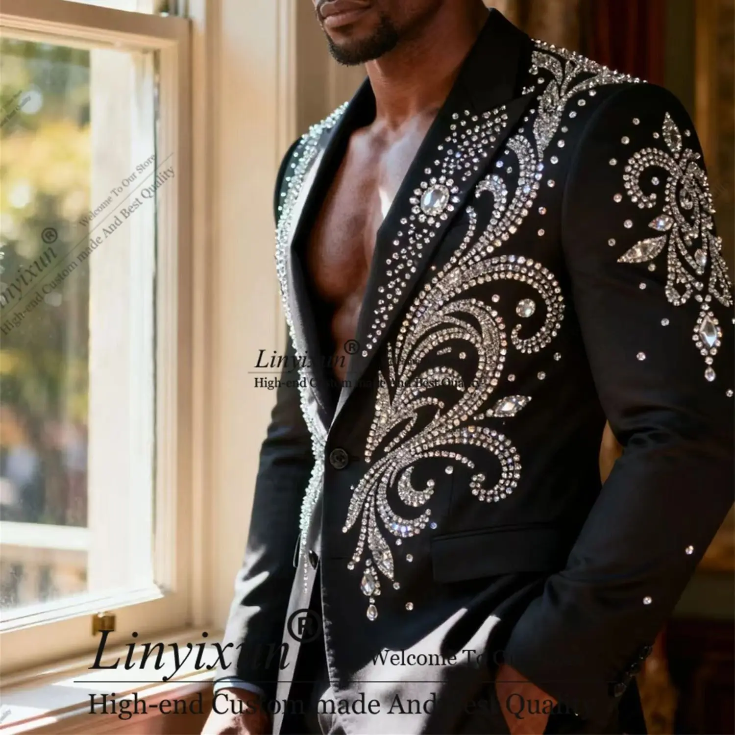 Gorgeous design Men Suits 2 Pieces Sets Wedding Groom Party Blazers High End Rhinestone Tuxedos Customized Male Ropa Hombre
Gorgeous design Men Suits 2 Pieces Sets Wedding Groom Party Blazers High End Rhinestone Tuxedos Customized Male Ropa Hombre