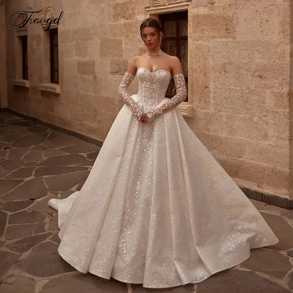 Customized A-Line Elegant Wedding Dresses Strapless Detachable Sleeve Vestido De Novia Lace Embroidery Chic Robe De Mariee
Customized A-Line Elegant Wedding Dresses Strapless Detachable Sleeve Vestido De Novia Lace Embroidery Chic Robe De Mariee