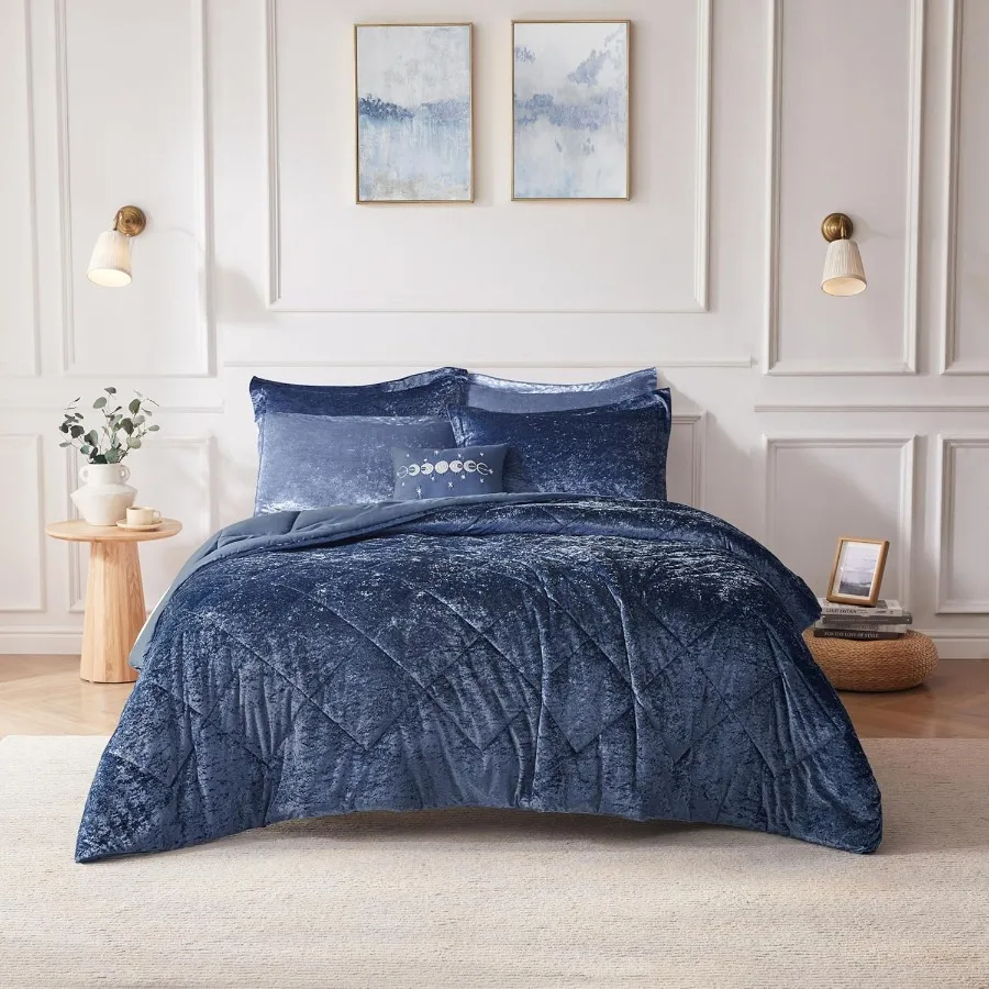 King Comforter Set Velvet Comforter Set Luxury Diamond Quilting Fluffy Bed Set with Decorative Pillow and 2 Shams 4 Piece Navy
King Comforter Set Velvet Comforter Set Luxury Diamond Quilting Fluffy Bed Set with Decorative Pillow and 2 Shams 4 Piece Navy