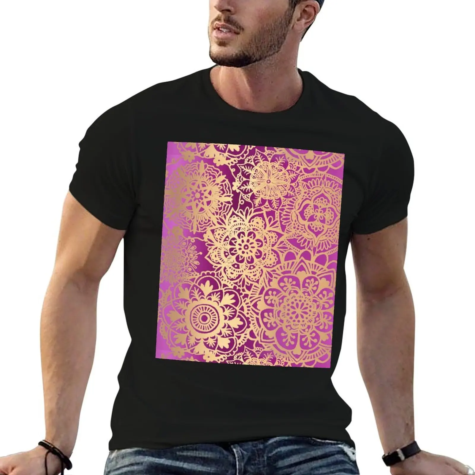 Pink and Gold Mandala Pattern T-Shirt designer shirts graphic shirts t shirts for men cotton
Pink and Gold Mandala Pattern T-Shirt designer shirts graphic shirts t shirts for men cotton