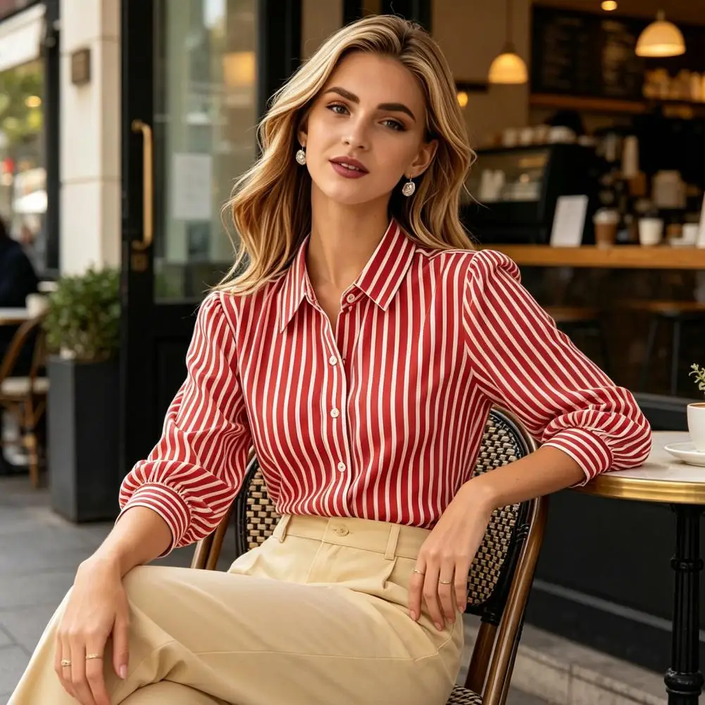 Women Shirt Lapel 3/4 Puff Sleeves Casual Work Shirt Button Placket Striped Print Summer Shirt Loose Fit Soft Stretchy Tops
Women Shirt Lapel 3/4 Puff Sleeves Casual Work Shirt Button Placket Striped Print Summer Shirt Loose Fit Soft Stretchy Tops