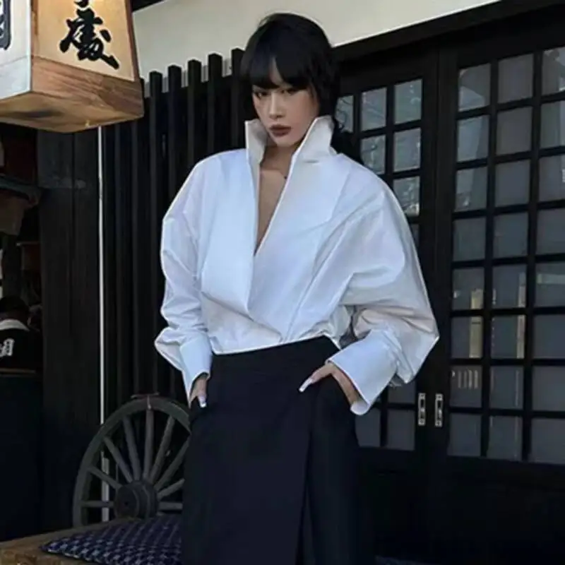 Модная белая рубашка-блузка с воротником-стойкой и длинными рукавами, свободного кроя, с дизайнерским акцентом, новинка P58Q
Модная белая рубашка-блузка с воротником-стойкой и длинными рукавами, свободного кроя, с дизайнерским акцентом, новинка P58Q