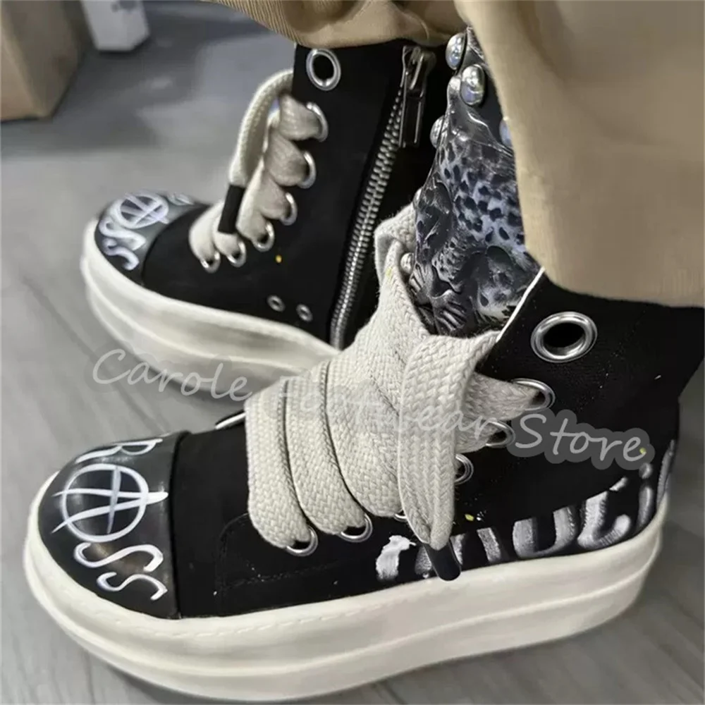 Punk Rivet Leopard Head Decor High-Top Sneakers Male Chunky Bottom Lace-Up Canvas Shoes Gothic Streetwear Graffiti Casual Shoes
Punk Rivet Leopard Head Decor High-Top Sneakers Male Chunky Bottom Lace-Up Canvas Shoes Gothic Streetwear Graffiti Casual Shoes