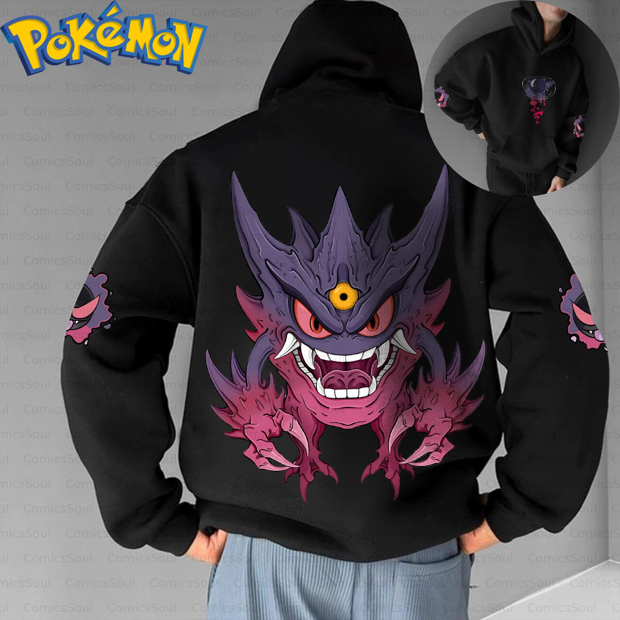 Черная толстовка с капюшоном и брюки с изображением покемонов, хлопковый комплект с изображением аниме Grimer, фиолетовый принт на спереди и сзади, повседневный наряд в стиле Харадзюку
Черная толстовка с капюшоном и брюки с изображением покемонов, хлопковый комплект с изображением аниме Grimer, фиолетовый принт на спереди и сзади, повседневный наряд в стиле Харадзюку